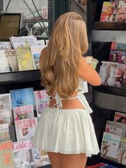 LIZAKOSHT - White Female Nightgowns Set Tank Top Sleepwear Crop Top Pajamas Backless Nightwear Skirts Women Nightie 2 Piece Suit