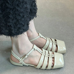 LIZAKOSHT - Autumn Women Sandal Shoes Fashion Ankle Strap Ladies Casual Dress Slingback Shoes Flat Heel Close Toe Boat Shoes New Woman