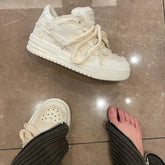 LIZAKOSHT - New Women Shoes Retro Fashion Star Skateboard Shoes White Leather Sport Casual Shoes