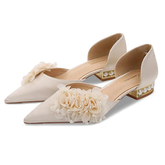 LIZAKOSHT Pearl heeled women's shoes white wedding wedding shoes bride shoes low-heeled single-shoe fairy shoes custom large 33-43size