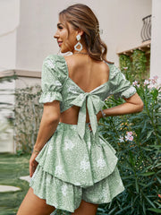 LIZAKOSHT - Spring/Summer Dress for Woman Fashion Sexy Short Sleeve Casual One-word Neck Stretch Print Slim Fit Jumpsuit Mini Dresses