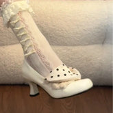 LIZAKOSHT - Vintage Polka Dot Thick Heel Women Mary Jane Shoes Outdoor Slip On Pumps Spring Autumn Eelgant Dress Leather Single Shoes