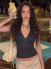 LIZAKOSHT - Woman Clothing Halter Neck Polka Dot Tank Tops 2026 Summer Casual Sexy Sleeveless Mesh Patchwork Corset Camisoles Black T-shirt