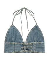 LIZAKOSHT - Women Blue Backless Denim Camis Summer Vintage Ladies Halterneck Sleeveless Solid Color Camis Female Crop Tops