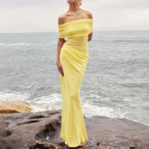 LIZAKOSHT - Summer Women Casual Hollow Out Party Dress, Holiday Slash Neck Patchwork Maxi Dress, 2025 Solid See Through Simple Ladies Dress