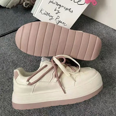 LIZAKOSHT - Pink Platform Shoes Women's Sneakers Spring Casual Chunky Vintage White Canvas Flats Tennis Female