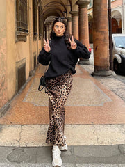 LIZAKOSHT - Elegant Leopard Printed Long Skirts Women 2024 Spring Summer High Waist A-line Bodycon Skirts Female Casual Hip Pakcage Skirts