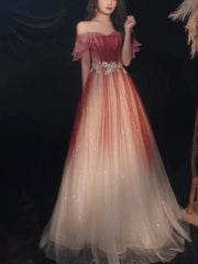 Fashion Gradient Prom Dresses for Women Off Shoulder Sparkly with Appliques Vestido De Festa Luxury Night Dress