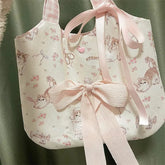 LIZAKOSHT - Sweet Cat Floral Print Student Handbag Lovely Girl Tote Bag Large Capacity Big Square Shoulder Bag Handbags