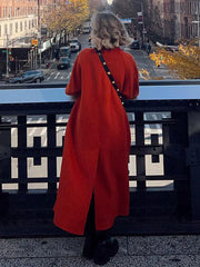 Lizakosht Chic Elegant Solid Woolen Long Tweed Coat For Women Fashion Long Sleeve Lapel Thick Overcoat Female Vintage Streetwear Outerwear