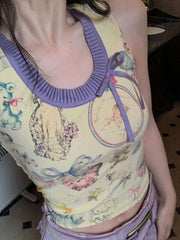 LIZAKOSHT - Y2k Tops Women Summer Sleeveless Vest Tops Japanese Harajuku Cartoon Print Crop Top 2000s Hotsweet Kawaii Tank Tops Streetwear