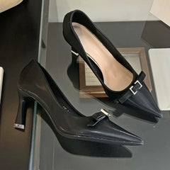 LIZAKOSHT - Bow Design Fine High Heels Women Brand Elegant Pumps Female Comfy Simple Fashions Pointed Toe High Heeled Office Women Shoes