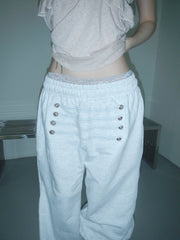 LIZAKOSHT - Y2K Tide Gray drawstring ankle-length sweatpants Double row Silver snap cord Bottoms Harajuku Punk Cool Girl Chic Lower garment