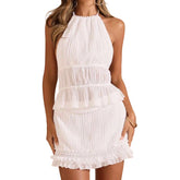 LIZAKOSHT - Elegant Lace Crop Top and High Waist Midi Skirt Set Floral Embroidered Summer Outfit with Ruffle Hem Detail