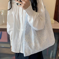LIZAKOSHT - Pleated Elegant Womens Shoulder Bag Japanese Style Literary Aesthetic Shopper Bag Casual Sweet 2024 Fashion Female Handbag