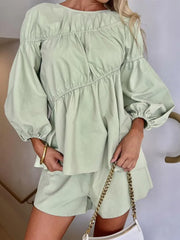 LIZAKOSHT  -  Casual Women's Shorts Suit O-neck Solid Half Sleeve Loose Shirts High Waist Shorts Loose Summer Ladies Summer 2 Piece Set