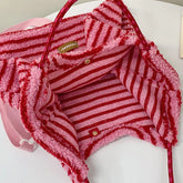 LIZAKOSHT - Striped Tote Bag For Women Cute Travel Plush Simple Shoulder Bag Fluffy Large Capacity Handbag For Winter