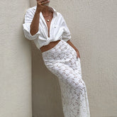 LIZAKOSHT - Elegant Women Lace White High Waist Party Long Dress See Through Summer Beachwear Party Ladies Maxi Vestidos