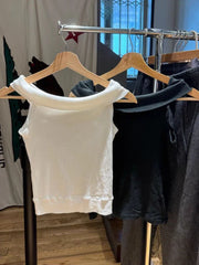 LIZAKOSHT - Woman Black Strapless Cropped T-shirts 2024 Summer Slash Neck Cotton Slim Tee Shirts Sweet Streetwear Preppy Style Crop Tops Y2k