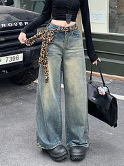 LIZAKOSHT  -  Women y2k Vintage Baggy Wide Leg Jeans 90s Streetwear Fashionable Denim Distressed Pants for 2000‘s Grunge Retro Clothes