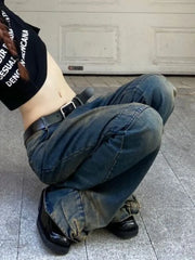 LIZAKOSHT  -  Fashion Bow Design Micro Flared Jeans Oversized Retro Streetwear Casual High Waist Washed Straight Leg Loose Wide Leg Pants