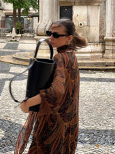 LIZAKOSHT - Fashion Boho Floral Print Maxi Dress For Women Elegant V-neck Long Sleeve A-line Dress With Scarf Lady Spring Chic Robes