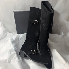 LIZAKOSHT  -  Fashion Vintage Women Western Knee High Boots Fashion Winter Belt Buckle Stripper Party Shoes Zapatos De Mujes