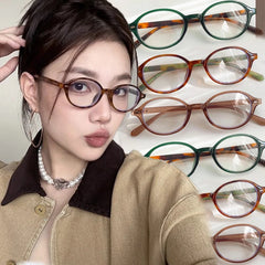 LIZAKOSHT - Y2K Oval Frame Glasses Women Retro Leopard Brand Shades Eyewear Computer Reading Eyeglasses Anti-blue Light Eye Decorative