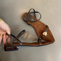 LIZAKOSHT - Ankle Strap Sandals Brand Narrow Band Beach Flip Flops Slingback Sandal Open Toe Flat Heels Shoes Sandalias Slipper Mujer