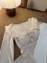 LIZAKOSHT - Women's Elegant Long-sleeve T-shirt Spring Korea Fashion Lace Slim Causal Clothes Square Neck Kawaii Style Flattering Tops