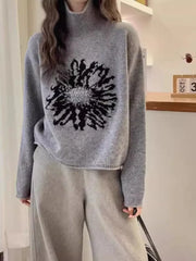 LIZAKOSHT - Women Y2k Aesthetic Vintage Flower Sweaters Streetwear Turtleneck Warm Winter Jumpers Grunge Harajuku Casual Loose Pullovers