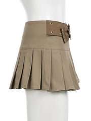 LIZAKOSHT - Sexy Slim A-Line Pleated Skirt With Belt Basic Low-Waisted Super Mini Skirts Women 2024 Summer Fashion Streetwear Ladies