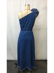 LIZAKOSHT - Summer Denim Dress Elegant Off-shoulder Denim 3D Floral Long Skirt Slim Fit High Waist Sleeveless Jeans Dresses for Women 2025