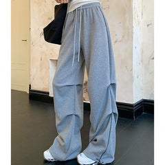 LIZAKOSHT  -  American Sweatpants Women  Fall Chic Fashion Casual Wide-Leg Pants Straight Parachute Loose Side Striped Soild Cargo Trousers