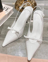 LIZAKOSHT  -  One Line Buckle High Heels Women's Slim Heels New Summer Style Bow Tie Wrap Hollowed Out Patent Leather Sandals