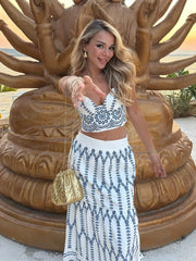 LIZAKOSHT - Printed Women Two Piece Set V-neck Sleeveless Vest High Elastic Waist Draped Skirts 2025 Summer Female Vacation Casual Outfits