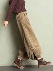 LIZAKOSHT - Korean Corduroy Women Pants Fall Winter Plush Warm Loose Casual Harem Trousers Retro High Waist Button Streetwear Wide Leg Pants