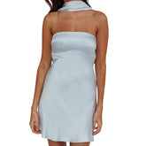 LIZAKOSHT  -  Elegant Women s Halter Neck Sleeveless Mini Dress in Solid Color Stylish Backless Summer Fashion Dress for a Chic Look