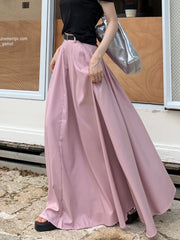LIZAKOSHT - 100% Cotton Long Skirts Womens Maxi Skirt Korean Style Lolita High Waist Pockets Design Pleated Skirts With Belt