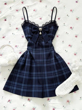 LIZAKOSHT - Blue plaid Bows Lace Dress Subculture Vintage Streetwear Kawaii Sexy Suspender Checkered Dresses Aesthetic Sweet Y2k Short Dress