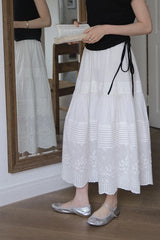 LIZAKOSHT - French Retro High-Waisted Drape Skirt Women Summer Small Midlength Slim Lace Embroidery A-Line Umbrella Skirt