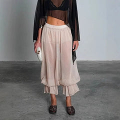 LIZAKOSHT - spring summer euramerican puff pleated women pants y2k aesthetic mesh stretch waist loose all match trousers harajuku punk pant