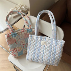 LIZAKOSHT - Floral Quilted Tote Bag For Women Large Capacity Soft Handbag For Winter Daily Use Thickened Design Shoulder Bag