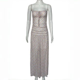 LIZAKOSHT - Fashionable Sexy Plaid A- Line Long Dress Strapless Waist-Cinching Slimming Summer New Style High Waist Pleated Fresh Sweet Styl