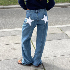 LIZAKOSHT  -  Y2K Vintage Women Fashion Jeans Star Pattern Loose Boyfriend Denim Pants Spring Fall Casual Low Waist Trousers Streetwear