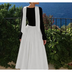 LIZAKOSHT - Fashion Autumn and Winter New Women's Fashion Contrast Sexy U-neck Long Sleeves Waist Big Swing Dress for Women