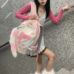 LIZAKOSHT - Patchwork Contrast Color Fashion Schoolbag Girls All Match Sweet Kawaii Star Rucksack Y2k Women Harajuku Backpacks High-capacity