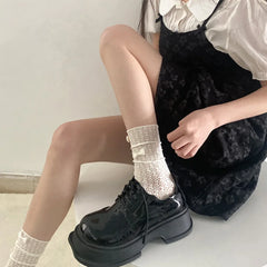 LIZAKOSHT - Japanese Style Girls Long Socks Summer Hollow Out Mesh Breathable Lace Ruffle Socks JK Lolita Kawaii Bowknot Cute Socks Women