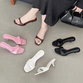 LIZAKOSHT - Women Summer Fashion Heel Square Toe Simple Silk Solid Color Slippers Outdoor Peep Toe Casual Slide Flip Flops Women Sandal