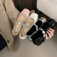 LIZAKOSHT  -  Spring Square Toe Shallow Women Flat Shoes Fashion Black Ladies Elegant Mary Jane Shoes Casual Dress Outdoor Boat Pumps
